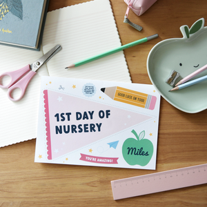 Personalised First Day Of Nursery Flag Card