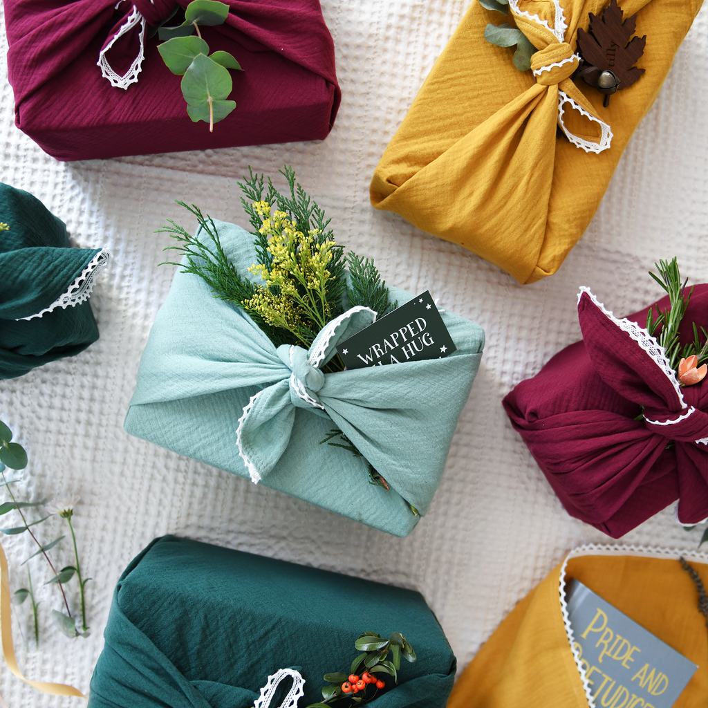 Reusable Mint Lace Trimmed Fabric Gift Wrap - Main Image