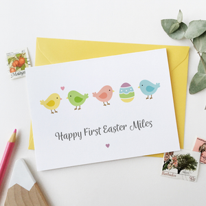 Happy First Easter Personalised Chicks Card