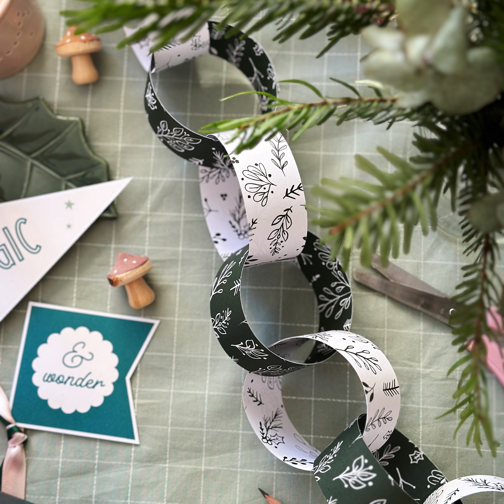 Mixed Greenery Christmas Paper Chains Kit Clara and Macy