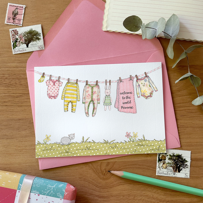 Personalised New Baby Card / Pinks And Yellows