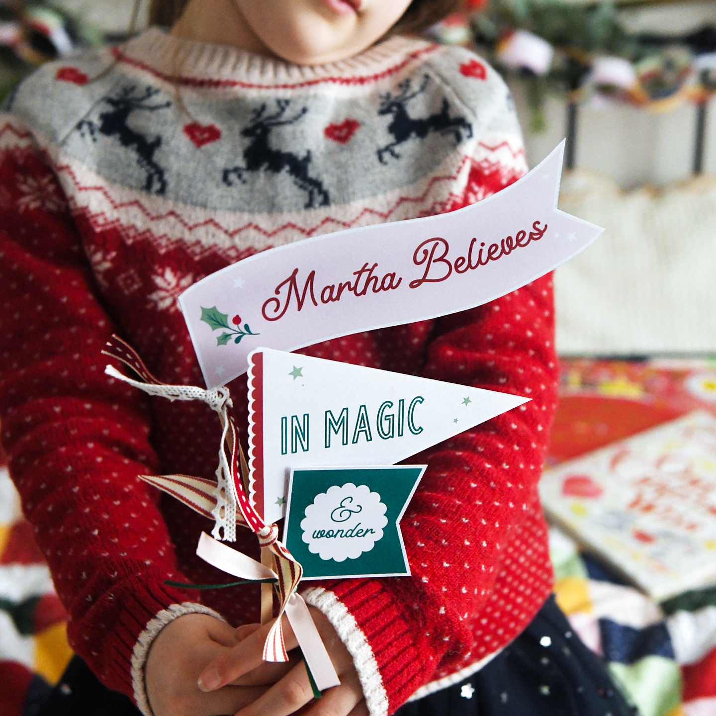 Personalised Believe In Magic Christmas Flags Card