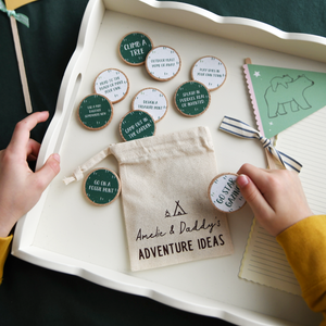 A personalised “Daddy & Me Adventure Ideas” gift set with eco-friendly wooden tokens for outdoor bonding ideas. A thoughtful Father's Day gift for kids to enjoy special time with Dad.
