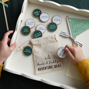A personalised “Daddy & Me Adventure Ideas” gift set with eco-friendly wooden tokens for outdoor bonding ideas. A thoughtful Father's Day gift for kids to enjoy special time with Dad.