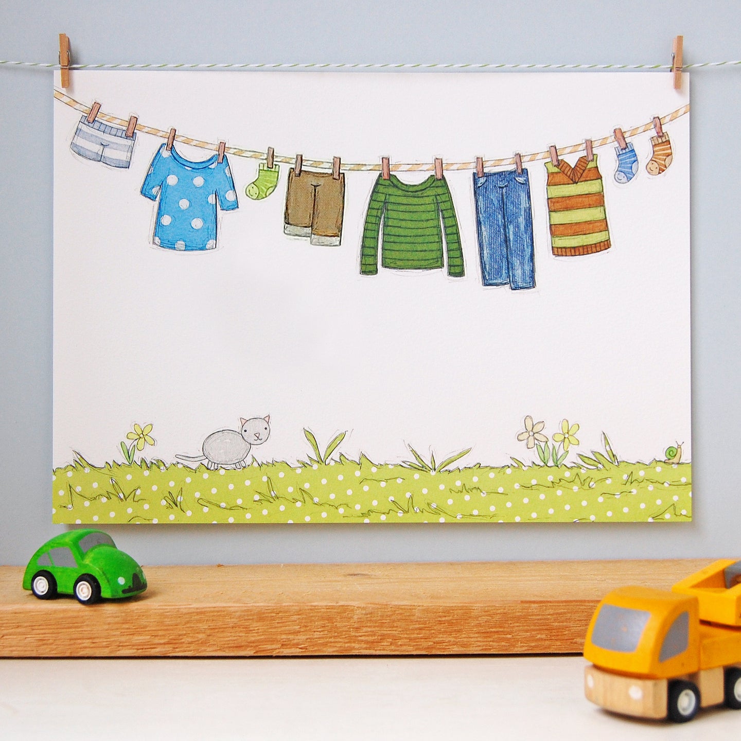 Children's Green & Blue Washing Line Art Print