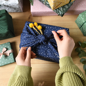 SECONDS / Reusable Navy Stars Fabric Gift Wrap