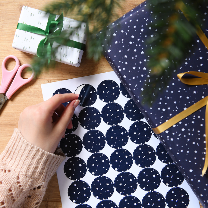 Recycled Navy Stars Wrapping Paper Stickers