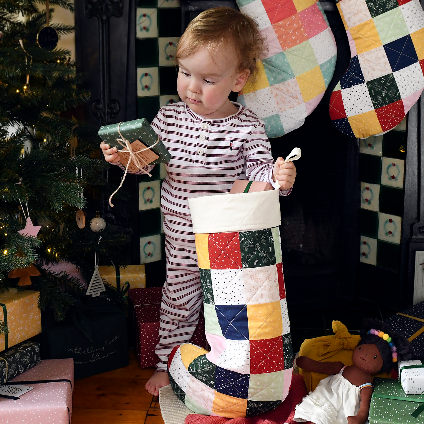 Traditional Patchwork Quilted Christmas Stocking