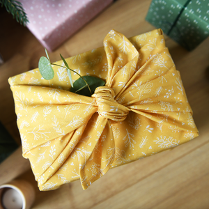 Reusable Yellow Botanical Fabric Gift Wrap