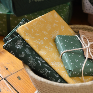 Reusable Yellow Botanical Fabric Gift Wrap