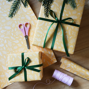 Yellow Botanical Christmas Wrapping Paper