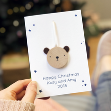Personalised Christmas Bear Decoration Card - Clara and Macy