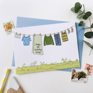 Personalised Birthday Blue Washing Line Card