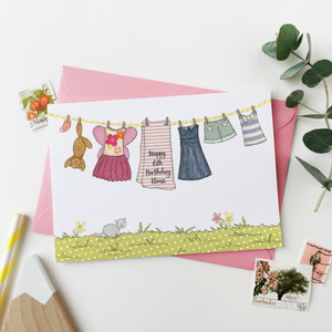 Personalised Birthday Pink Washing Line Card