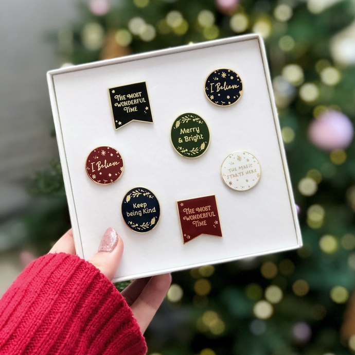 A Box Of Christmas Enamel Pin Badges - Clara and Macy
