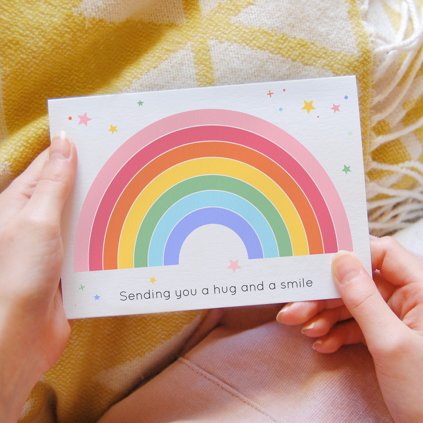 Rainbow Sending A Hug Card - Clara and Macy