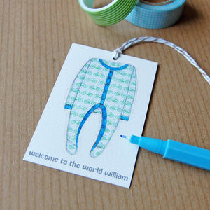 Personalised New Baby Gift Tag / Greens And Blues - Clara and Macy