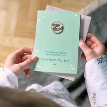 Personalised 'A Hug For Daddy' Pin Badge Card - Clara and Macy
