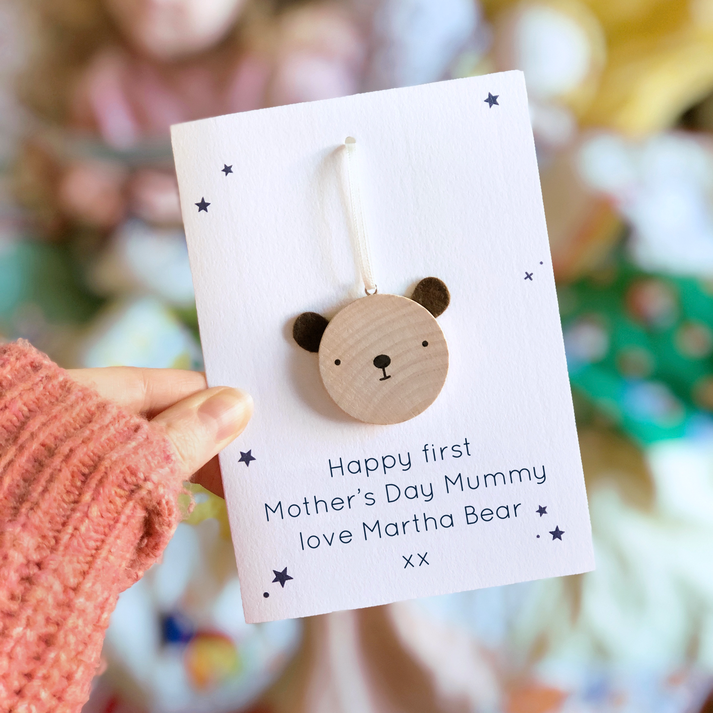 Personalised First Mother's Day Bear Token Card - Clara and Macy