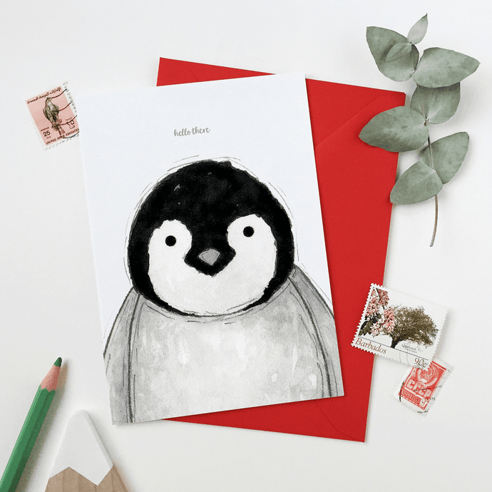 Hello There Baby Penguin Card - Clara and Macy