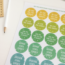 Personalised Daddy's Hide And Seek Message Stickers - Clara and Macy