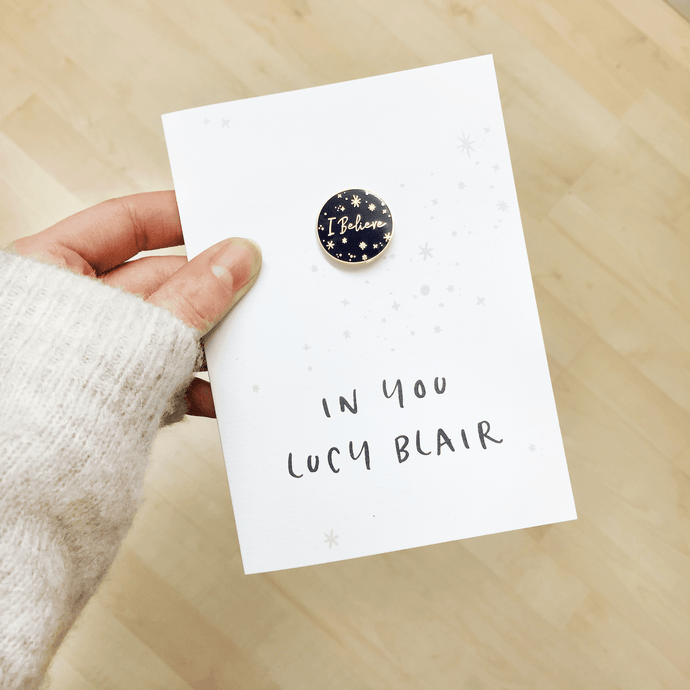 I Believe In You Personalised Enamel Pin Card - Clara and Macy