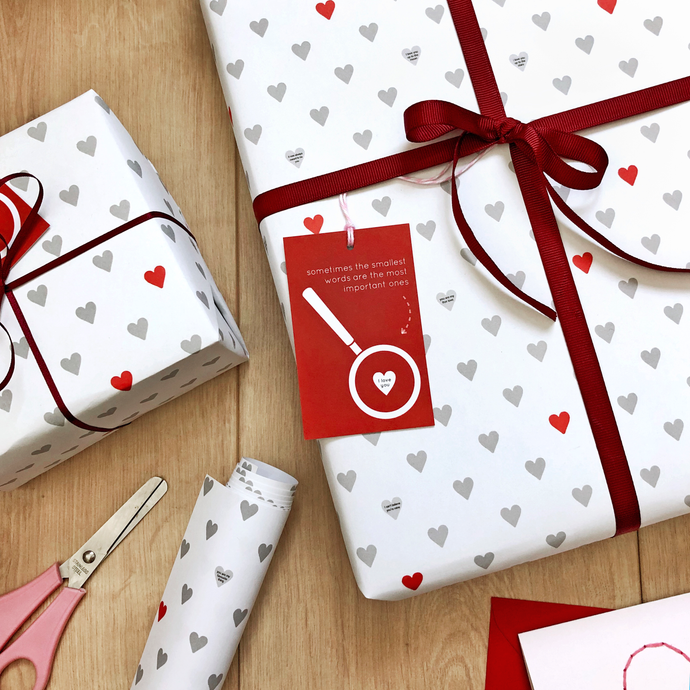 Mini Love Heart Messages Wrapping Paper Set - Clara and Macy