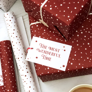 The Most Wonderful Time Red Christmas Wrapping Paper Set - Clara and Macy