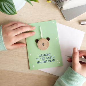 Personalised New Baby Bear Keepsake Card