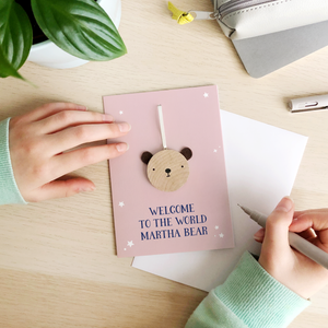 Personalised New Baby Bear Keepsake Card