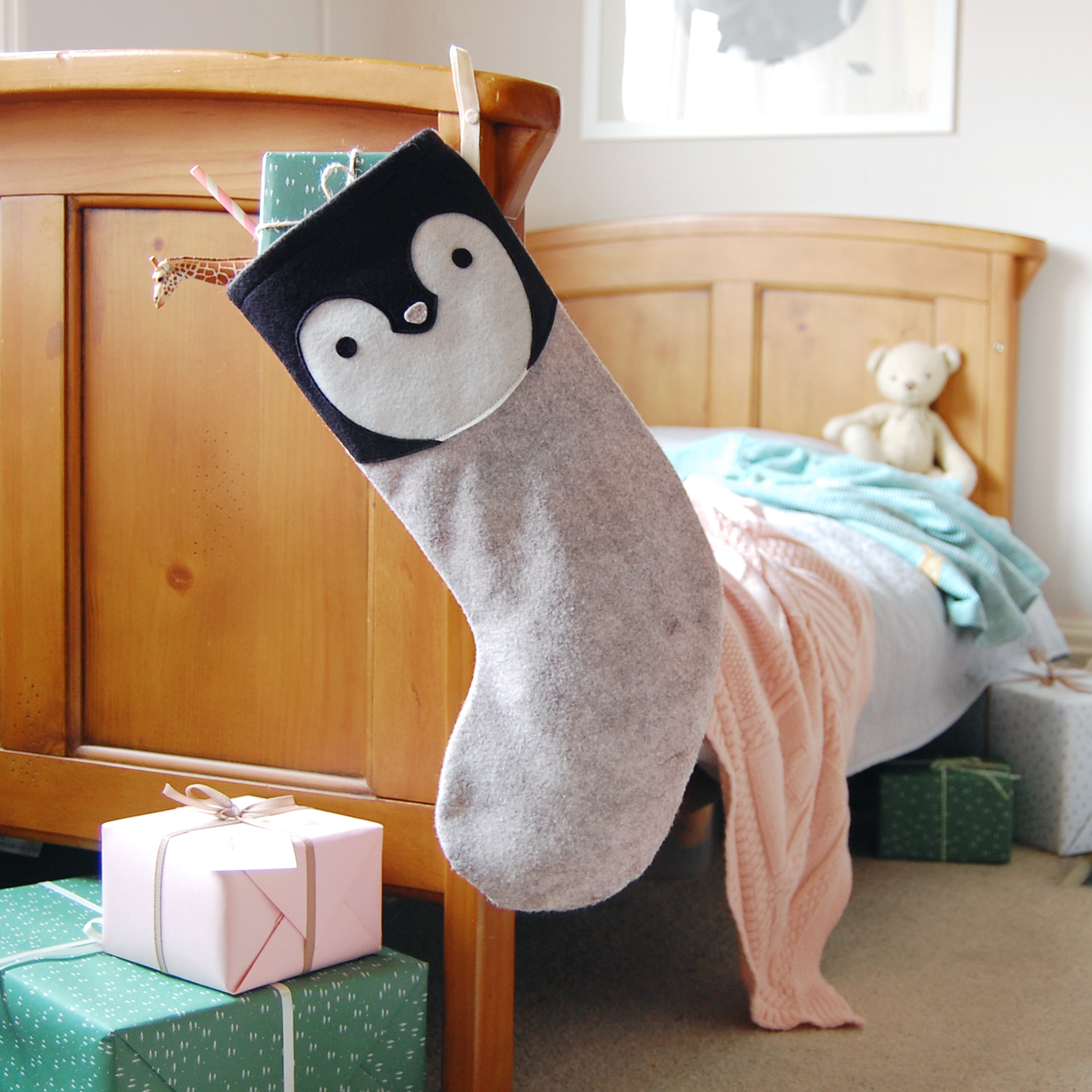 Handmade Felt Penguin Christmas Stocking Clara and Macy