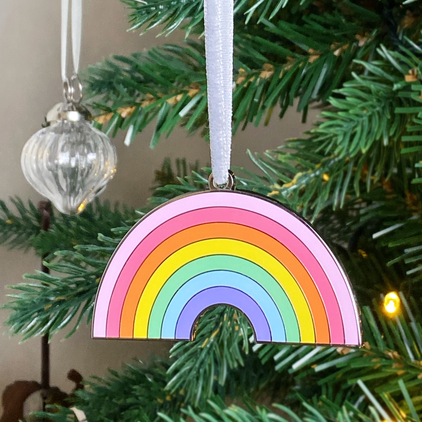 Pastel Rainbow Enamel Christmas Tree Decoration