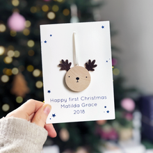 Personalised First Christmas Reindeer Decoration Card - Clara and Macy