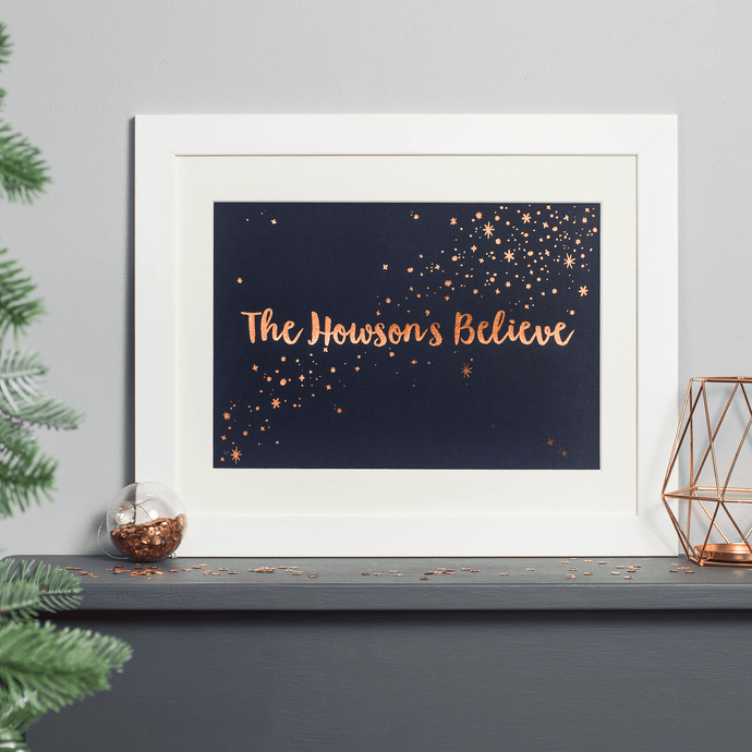 Personalised Copper Foiled Family Believes Christmas Print - Clara and Macy