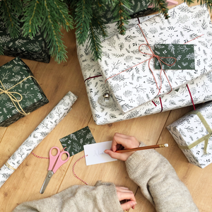 Festive Greenery White Wrapping Paper Set - Clara and Macy