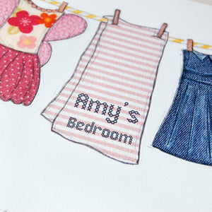 Personalised Children's Washing Line Print / Pinks And Yellows - Clara and Macy