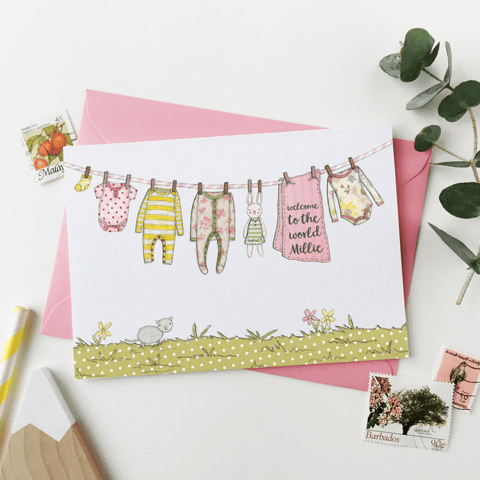 Personalised New Baby Card / Pinks And Yellows - Clara and Macy