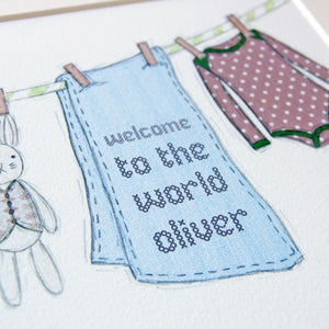 Personalised Welcome To The World New Baby Print / Greens And Blues - Clara and Macy