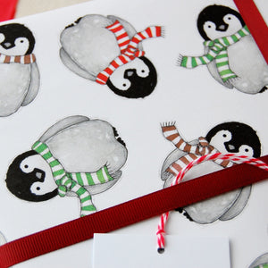 Baby Penguin Christmas Wrapping Paper Set - Clara and Macy
