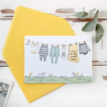 Personalised New Baby Card / Yellows And Greys - Clara and Macy