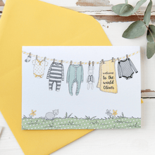 Personalised New Baby Card / Yellows And Greys - Clara and Macy