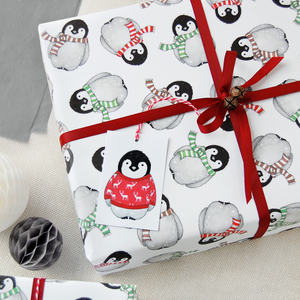 Recycled Baby Penguin Wrapping Paper Stickers