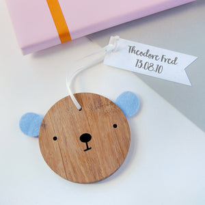 First Christmas Personalised Wooden Bear Decoration - Clara and Macy