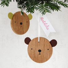 First Christmas Personalised Wooden Bear Decoration - Clara and Macy