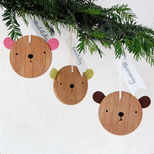 First Christmas Personalised Wooden Bear Decoration - Clara and Macy