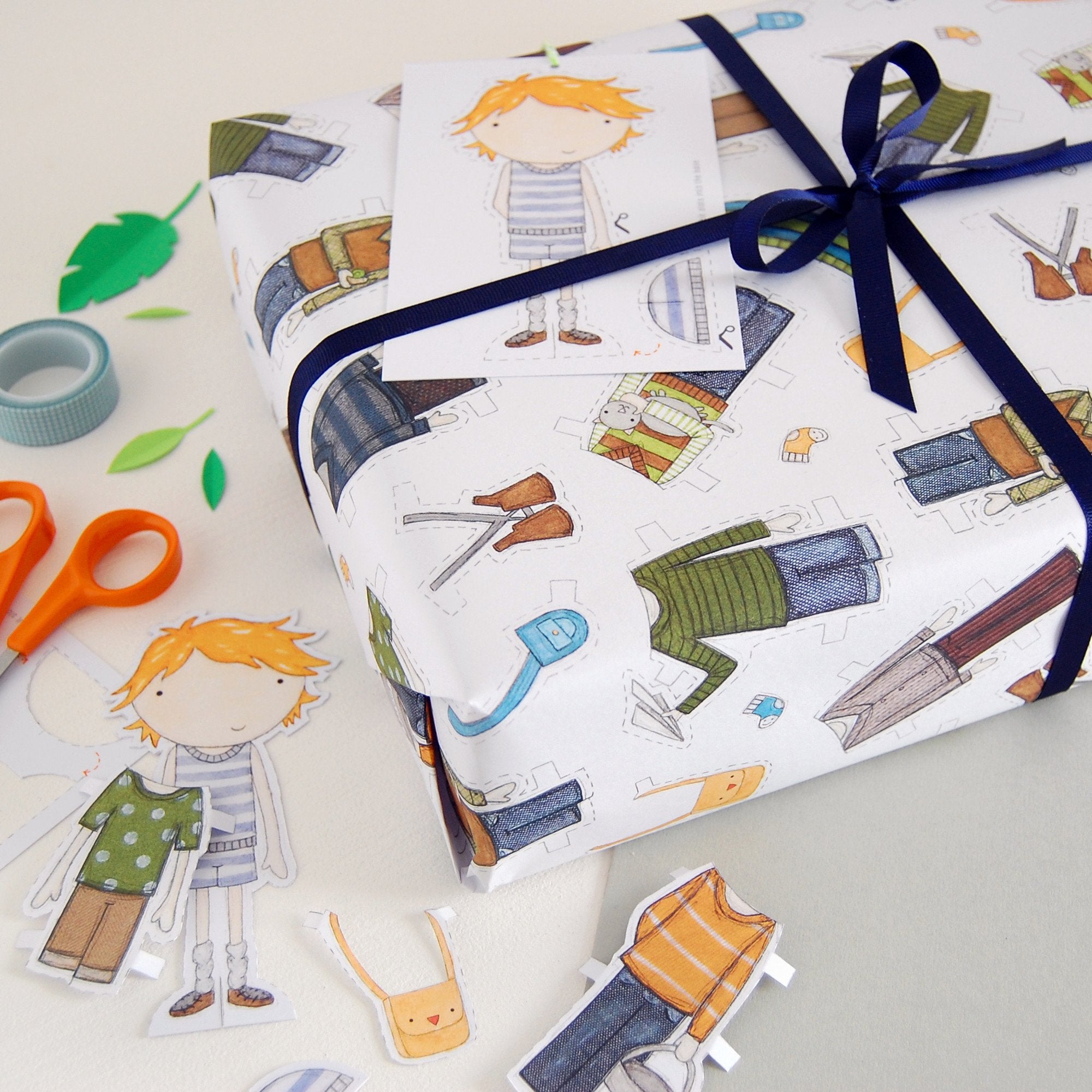 Paper Doll Rapping Paper Colin Paper Doll Wrapping Paper Set – Clara and Macy