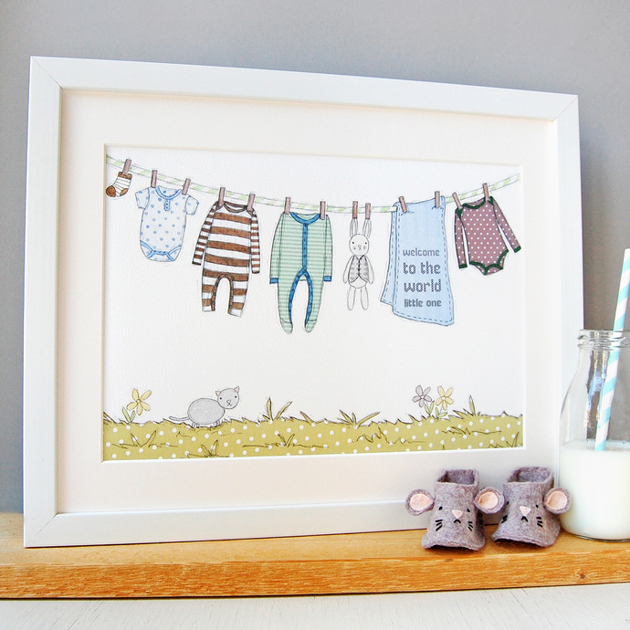 Personalised Welcome To The World New Baby Print / Greens And Blues - Clara and Macy