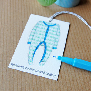 Personalised New Baby Gift Tag / Greens And Blues - Clara and Macy
