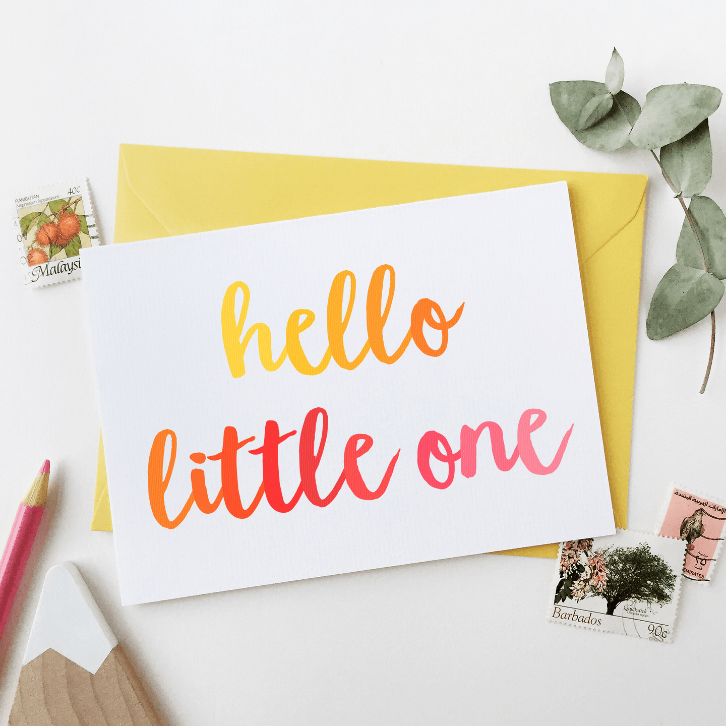 Hello Little One New Baby Card / Pinks And Yellows - Clara and Macy
