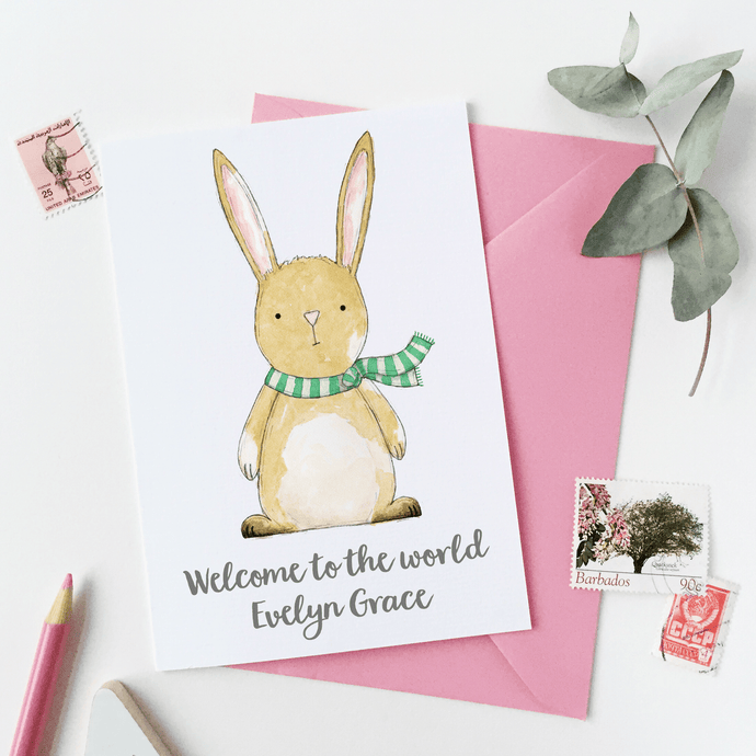 Personalised New Baby Rabbit Card - Clara and Macy